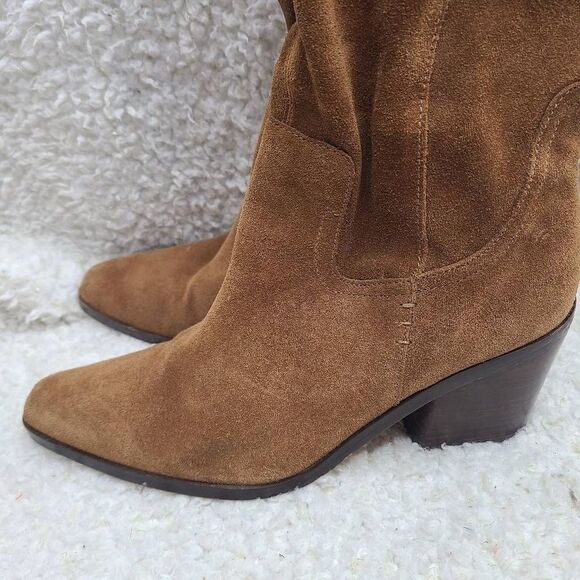 27 Edit Bellamy Tan Suede Leather Slouchy Knee High Western Inspired Boots sz 9W - Picture 5 of 13